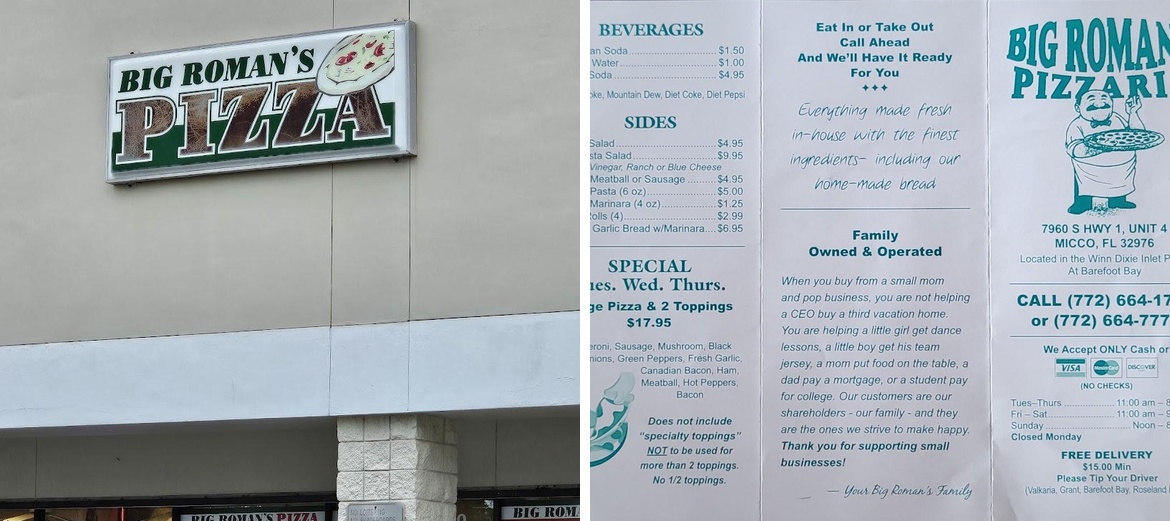 Big Romans Pizza Menu